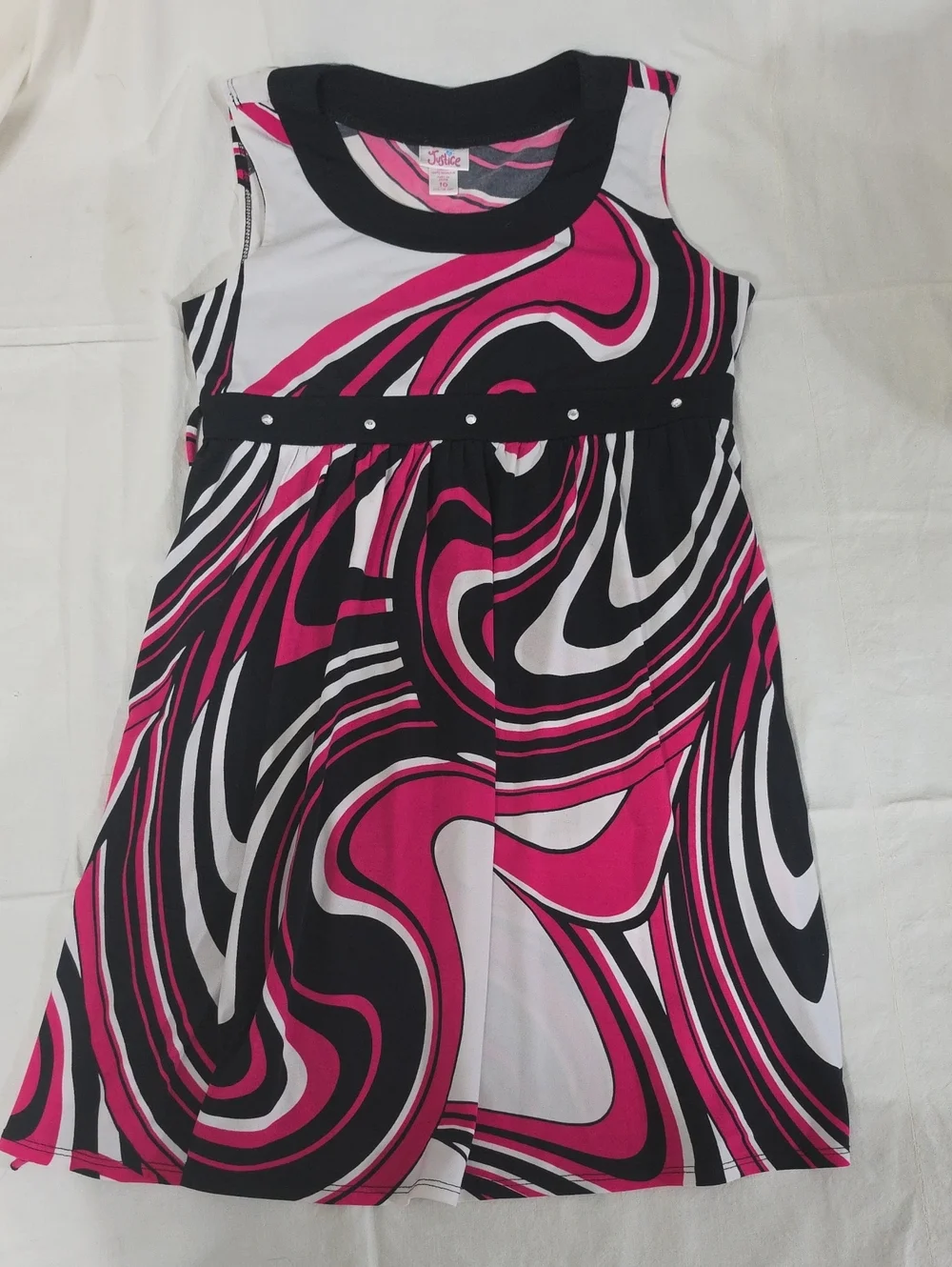 Justice Pink, Black & White Swirl Sleeveless Dress